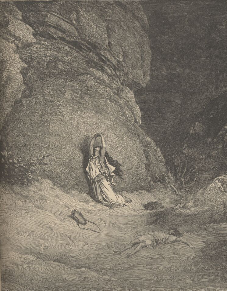 Dore Bible Illustrations: HAGAR IN THE WILDERNESS, Image 19 of 413  -  174 kB