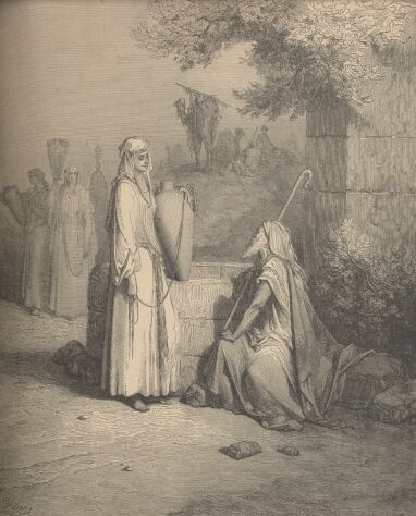 Illustration Showing ELIEZER AND REBEKAH, from The Bible (Old Testament) - drawing by Gustave Dore - 013th.jpg (36K)