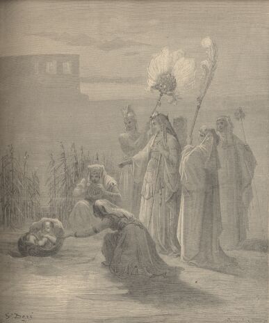 Illustration Showing MOSES IN THE BULRUSHES, from The Bible (Old Testament) - drawing by Gustave Dore - 019th.jpg (26K)