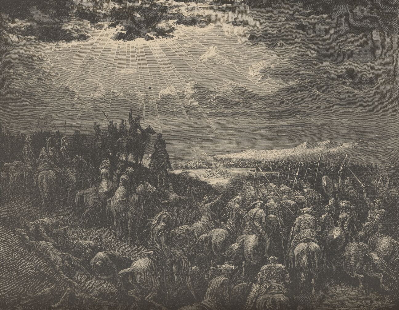 Dore Bible Illustrations: THE WAR AGAINST GIBEON, Image 39 of 413  -  376 kB