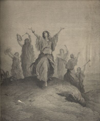 Illustration Showing JEPHTHAH MET BY HIS DAUGHTER, from The Bible (Old Testament) - drawing by Gustave Dore - 023th.jpg (28K)