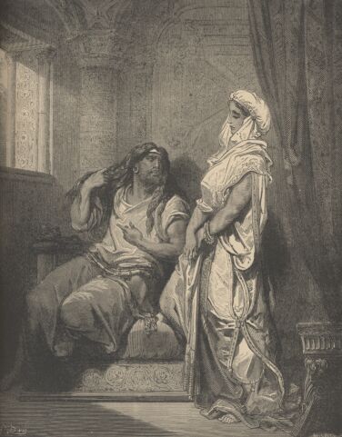 Illustration Showing SAMSON AND DELILAH, from The Bible (Old Testament) - drawing by Gustave Dore - 026th.jpg (35K)