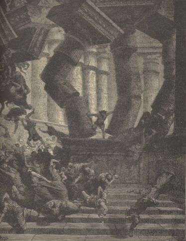 Illustration Showing THE DEATH OF SAMSON, from The Bible (Old Testament) - drawing by Gustave Dore - 027th.jpg (35K)