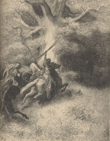 Illustration Showing THE DEATH OF ABSALOM, from The Bible (Old Testament) - drawing by Gustave Dore - 034th.jpg (49K)