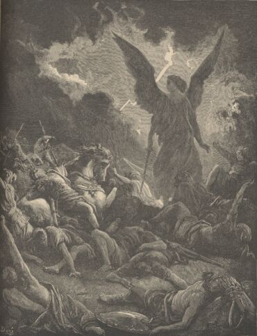 Illustration Showing DESTRUCTION OF SENNACHERIB'S HOST, from The Bible (Old Testament) - drawing by Gustave Dore - 045th.jpg (35K)