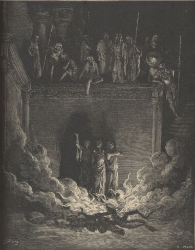 Illustration Showing THE FIERY FURNACE, from The Bible (Old Testament) - drawing by Gustave Dore - 050th.jpg (32K)