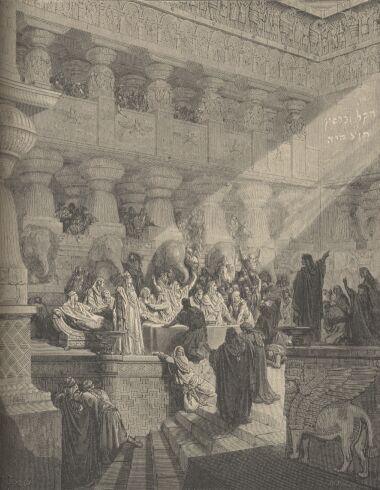 Illustration Showing BELSHAZZAR'S FEAST, from The Bible (Old Testament) - drawing by Gustave Dore - 051th.jpg (39K)