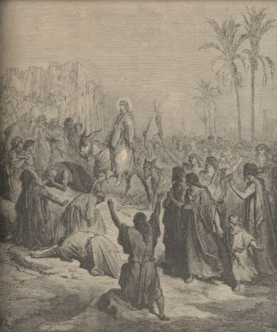 Illustration Showing CHRIST'S ENTRY INTO JERUSALEM, from The Bible (New Testament) - drawing by Gustave Dore - 069th.jpg (36K)