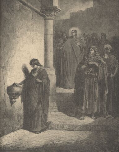 Illustration Showing THE WIDOW'S MITE, from The Bible (New Testament) - drawing by Gustave Dore - 071th.jpg (35K)