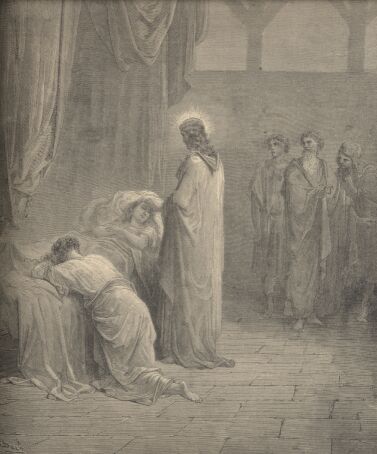 Illustration Showing RAISING OF THE DAUGHTER OF JAIRUS, from The Bible (New Testament) - drawing by Gustave Dore - 072th.jpg (27K)