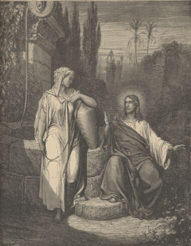 Illustration Showing JESUS AND THE WOMAN OF SAMARIA, from The Bible (New Testament) - drawing by Gustave Dore - 078th.jpg (38K)