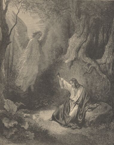 Illustration Showing THE AGONY IN THE GARDEN, from The Bible (New Testament) - drawing by Gustave Dore - 083th.jpg (43K)