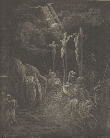 Illustration Showing THE CRUCIFIXION, from The Bible (New Testament) - drawing by Gustave Dore - 088th.jpg (30K)