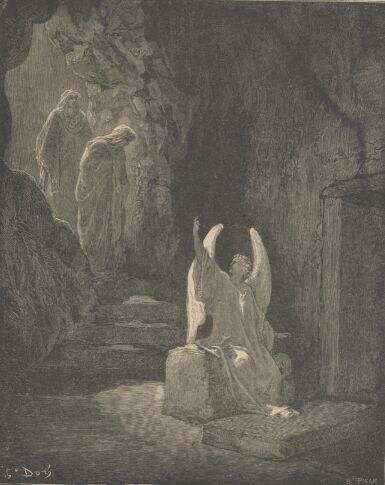 Illustration Showing THE ANGEL AT THE SEPULCHRE, from The Bible (New Testament)  - drawing by Gustave Dore - 091th.jpg (30K)
