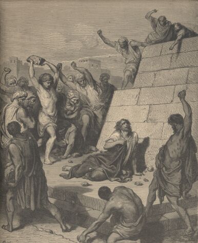 Illustration Showing THE MARTYRDOM OF ST. STEPHEN, from The Bible (New Testament)  - drawing by Gustave Dore - 094th.jpg (39K)