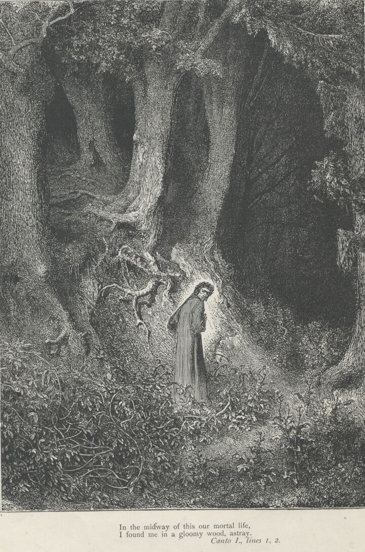 Image of Dante and Virgil in Inferno, crossing the cocytus, 1885 by Dore,  Gustave (1832-83)