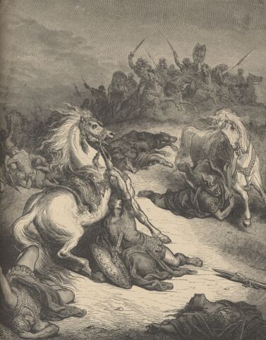 Illustration Showing DEATH OF SAUL, from The Bible (Old Testament) - drawing by Gustave Dore - 033th.jpg (42K)