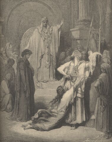 Illustration Showing THE JUDGMENT OF SOLOMON, from The Bible (Old Testament) - drawing by Gustave Dore - 037th.jpg (37K)