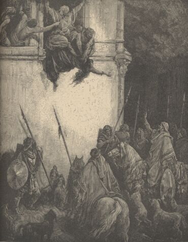 Illustration Showing THE DEATH OF JEZEBEL, from The Bible (Old Testament) - drawing by Gustave Dore - 042th.jpg (34K)