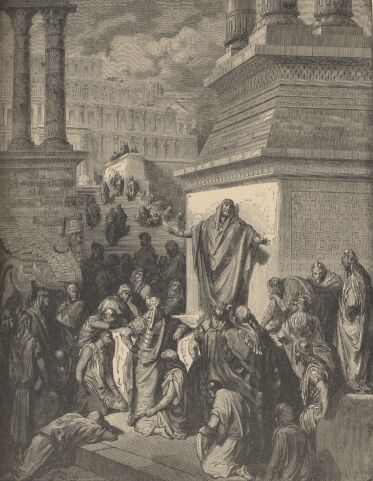 Illustration Showing JONAH CALLING NINEVEH TO REPENTANCE, from The Bible (Old Testament) - drawing by Gustave Dore - 054th.jpg (42K)