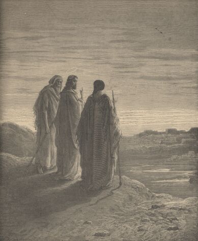 Illustration Showing THE JOURNEY TO EMMAUS, from The Bible (New Testament)  - drawing by Gustave Dore - 092th.jpg (30K)